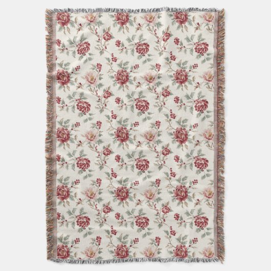 Pretty Chic Red Cream Floral  Decke (Vorderseite Vertikal)