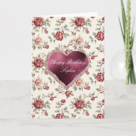 Pretty Chic Red Cream Floral Heart Karte