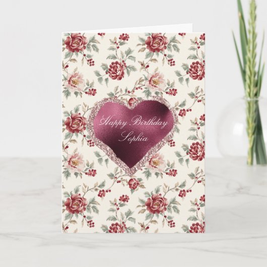 Pretty Chic Red Cream Floral Heart Karte (Vorderseite)