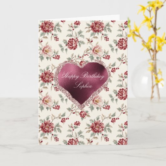 Pretty Chic Red Cream Floral Heart Karte (Gelbe Blume)