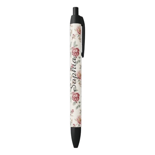 Pretty Chic Red Cream Floral Kugelschreiber (Unterseite (Vertikal))