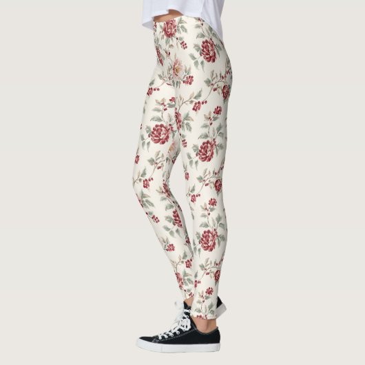 Pretty Chic Red Cream Floral Leggings (Links)