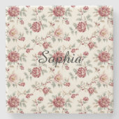 Pretty Chic Red Cream Floral Steinuntersetzer (Vorderseite)