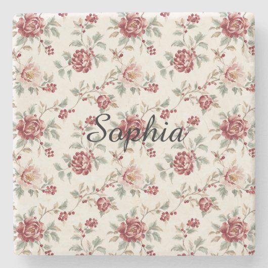 Pretty Chic Red Cream Floral Steinuntersetzer (Vorderseite)
