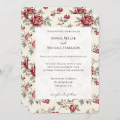 Pretty Chic Red Cream Floral Wedding Einladung (Vorne/Hinten)