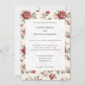 Pretty Chic Red Cream Floral Wedding Einladung (Vorderseite)