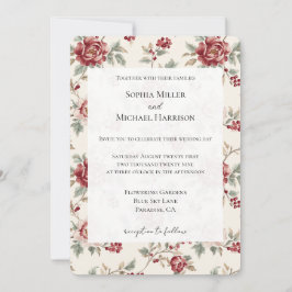 Pretty Chic Red Cream Floral Wedding Einladung