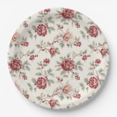 Pretty Chic Red Cream Floral Wedding Pappteller (Vorderseite)