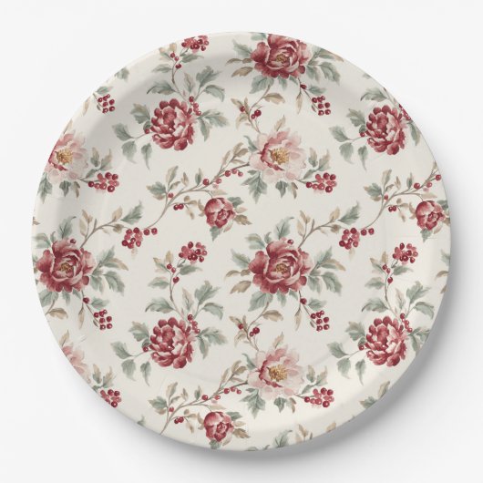 Pretty Chic Red Cream Floral Wedding Pappteller (Vorderseite)