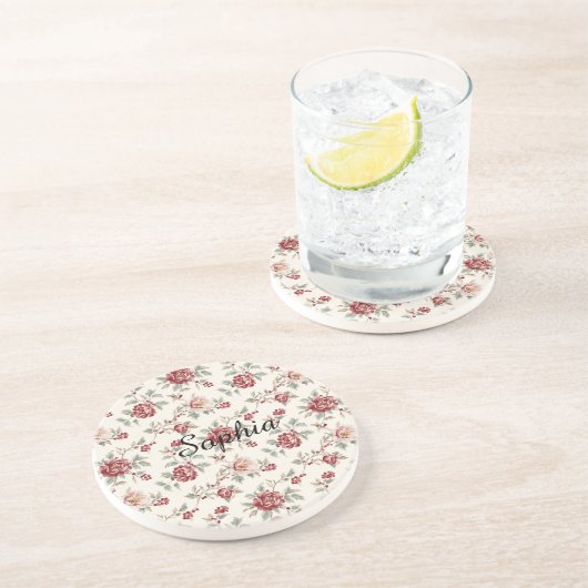 Pretty Chic Rot Creme Blumen Getränkeuntersetzer (Seite)