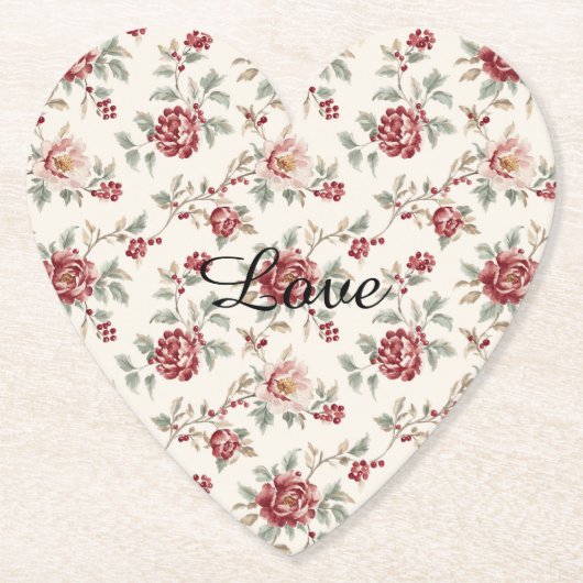 Pretty Chic Rot Creme Floral   Untersetzer (Vorderseite)