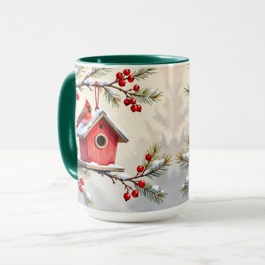 Pretty Christmas Cardinal and Pine Branches Tasse (Vorderseite Links)