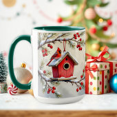 Pretty Christmas Cardinal and Pine Branches Tasse