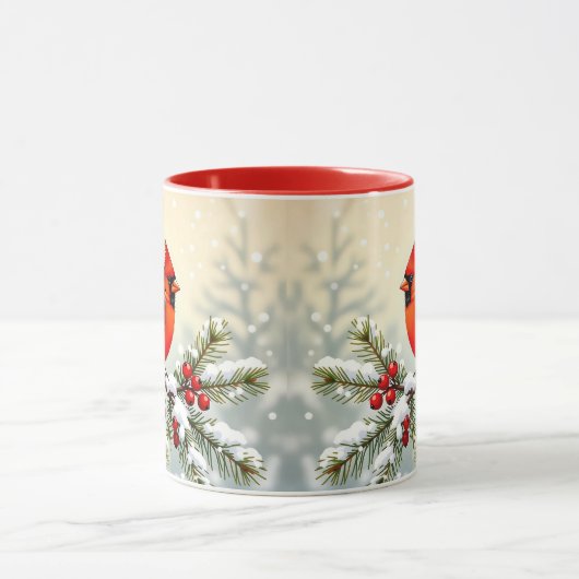 Pretty Christmas Cardinal and Pine Branches Tasse (Zentrum)