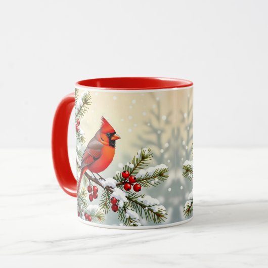 Pretty Christmas Cardinal and Pine Branches Tasse (Vorderseite Links)