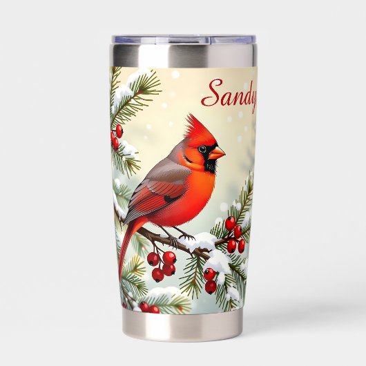 Pretty Christmas Cardinal and Pine Branches Thermobecher (Vorderseite)