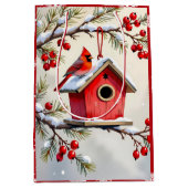 Pretty Christmas Cardinal & Birdhouse Snowflakes Mittlere Geschenktüte (Vorderseite)