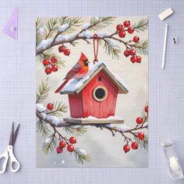 Pretty Christmas Cardinal & Birdhouse Snowflakes Seidenpapier