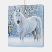 Pretty Christmas White Horse Snow Lights Keramikornament (Links)