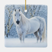 Pretty Christmas White Horse Snow Lights Keramikornament (Rückseite)