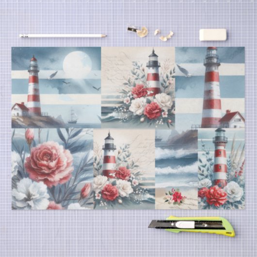 Pretty Coastal Christmas Lighthouse Collage Seidenpapier (Handwerk)