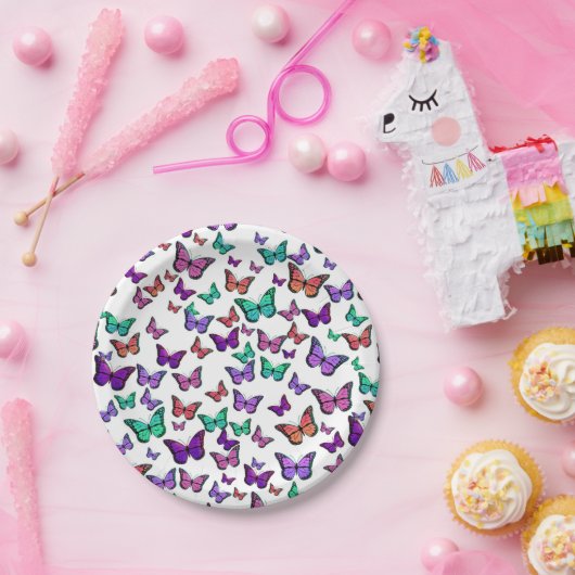 Pretty Colorful Butterflies Pattern Pappteller (Party)