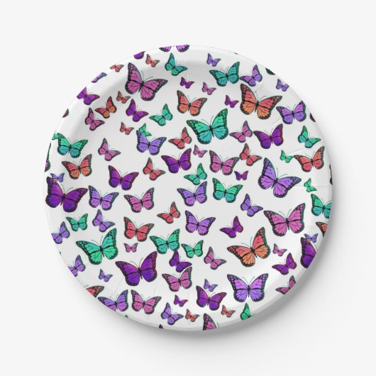 Pretty Colorful Butterflies Pattern Pappteller (Vorderseite)
