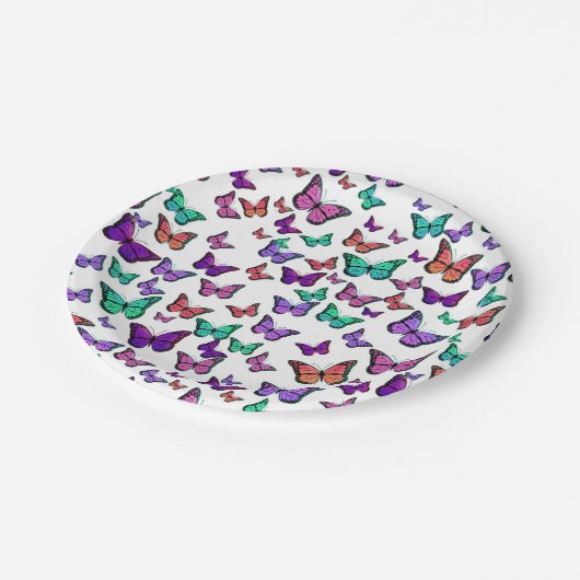 Pretty Colorful Butterflies Pattern Pappteller (Schrägansicht)