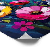 Pretty Colorful Impasto Cat and Flowers Poster (Ecke)