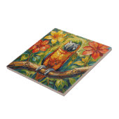 Pretty Colorful Impasto Parrot and Tropical Flower Fliese (Seite)