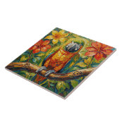 Pretty Colorful Impasto Parrot and Tropical Flower Fliese (Seite)