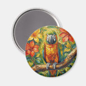 Pretty Colorful Impasto Parrot and Tropical Flower Magnet (Vorderseite/Rückseite)