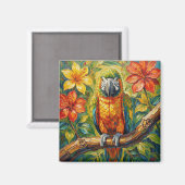 Pretty Colorful Impasto Parrot and Tropical Flower Magnet (Vorderseite/Rückseite)
