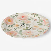 Pretty Cream Peach Floral Bridal Shower Pappteller (Schrägansicht)