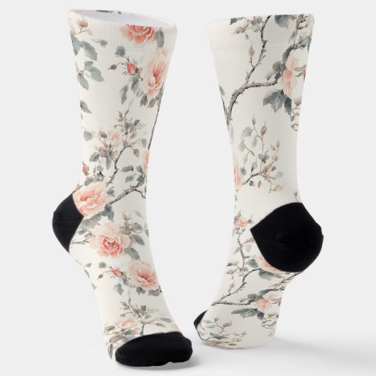 Pretty Cream Peach Floral Socken (Gewinkelt)