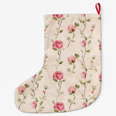 Pretty Cream Pink Rose Floral Christmas Großer Weihnachtsstrumpf (Rückseite)