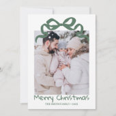 Pretty cute Christmas Green Bow Photo card Einladung (Vorderseite)