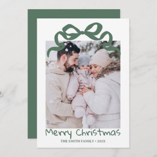 Pretty cute Christmas Green Bow Photo card Einladung