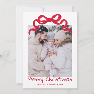 Pretty cute Christmas Red Bow Photo card Einladung