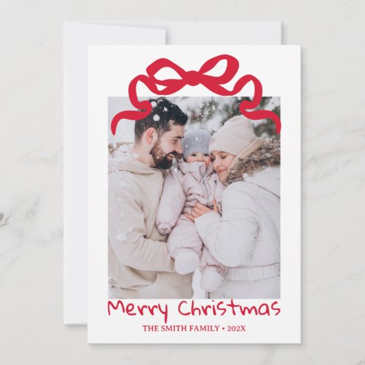 Pretty cute Christmas Red Bow Photo card  Einladung (Vorderseite)