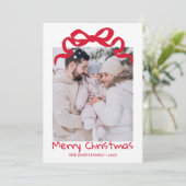 Pretty cute Christmas Red Bow Photo card  Einladung (Stehend Vorderseite)
