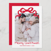 Pretty cute Christmas Red Bow Photo card Einladung (Vorne/Hinten)