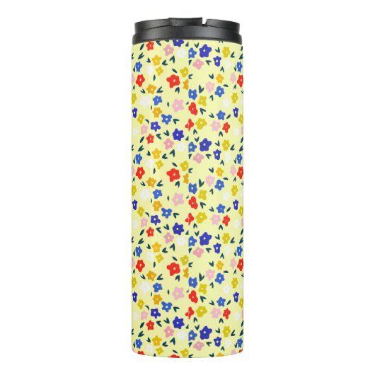 Pretty Dainty Cute Floral on Pastel Yellow Thermosbecher (Rückseite)