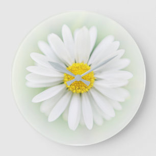 Pretty Daisy White Yellow Flower Shabby Chic Clock Große Wanduhr
