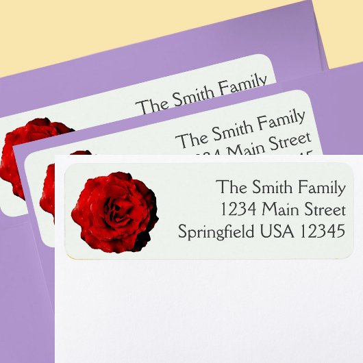 Pretty Dark Red Rose Floral Return Address