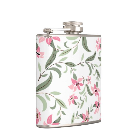 Pretty Elegant Pink Floral Pattern White Flachmann (Rechts)