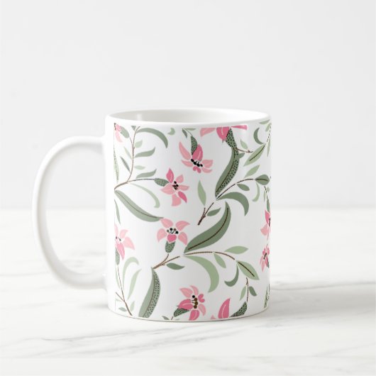 Pretty Elegant Pink Floral Pattern White Kaffeetasse (Links)
