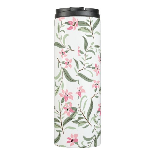Pretty Elegant Pink Floral Pattern White Thermosbecher (Rückseite)