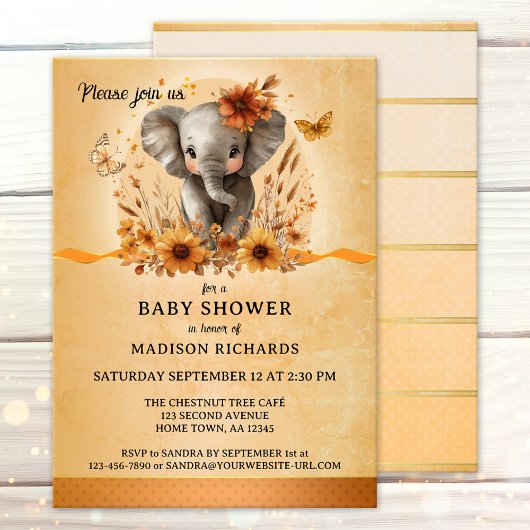 Pretty Elephant Terra Cotta Fall Baby Shower Einladung