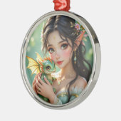 Pretty Elven Fairy & Dragon Ethereal Christmas Ornament Aus Metall (Links)